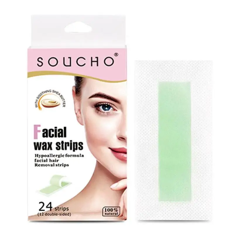 24Pcs/Box Face Wax Strips Hair Removal Waxing Strips For Caring Face Eyebrow Upper Lip Cheek Chin Middle Brow Mustache