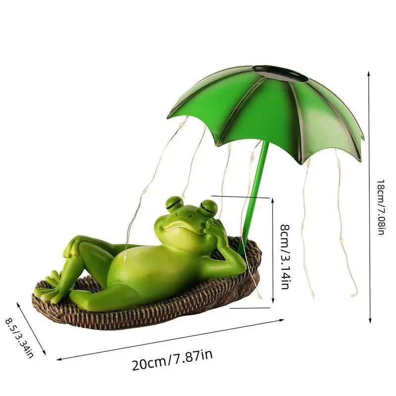 Solar Garden Frog Statue Solar Powered Frog Ornaments Solar Frog Umbrella Pond Statues Cute Frog Pond/Yard Statues Outside Decor