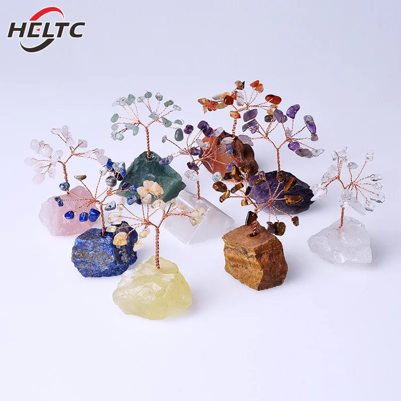 1pcs Fashion Mini Natural Gemstone Crystal Lucky Tree Base Home Office Desk Living Room Decor Accessories