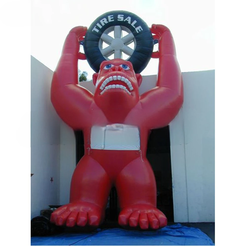 gorilla macaque 7.5mH oversized inflatable monkey (with tires and banner) for advertising customizable