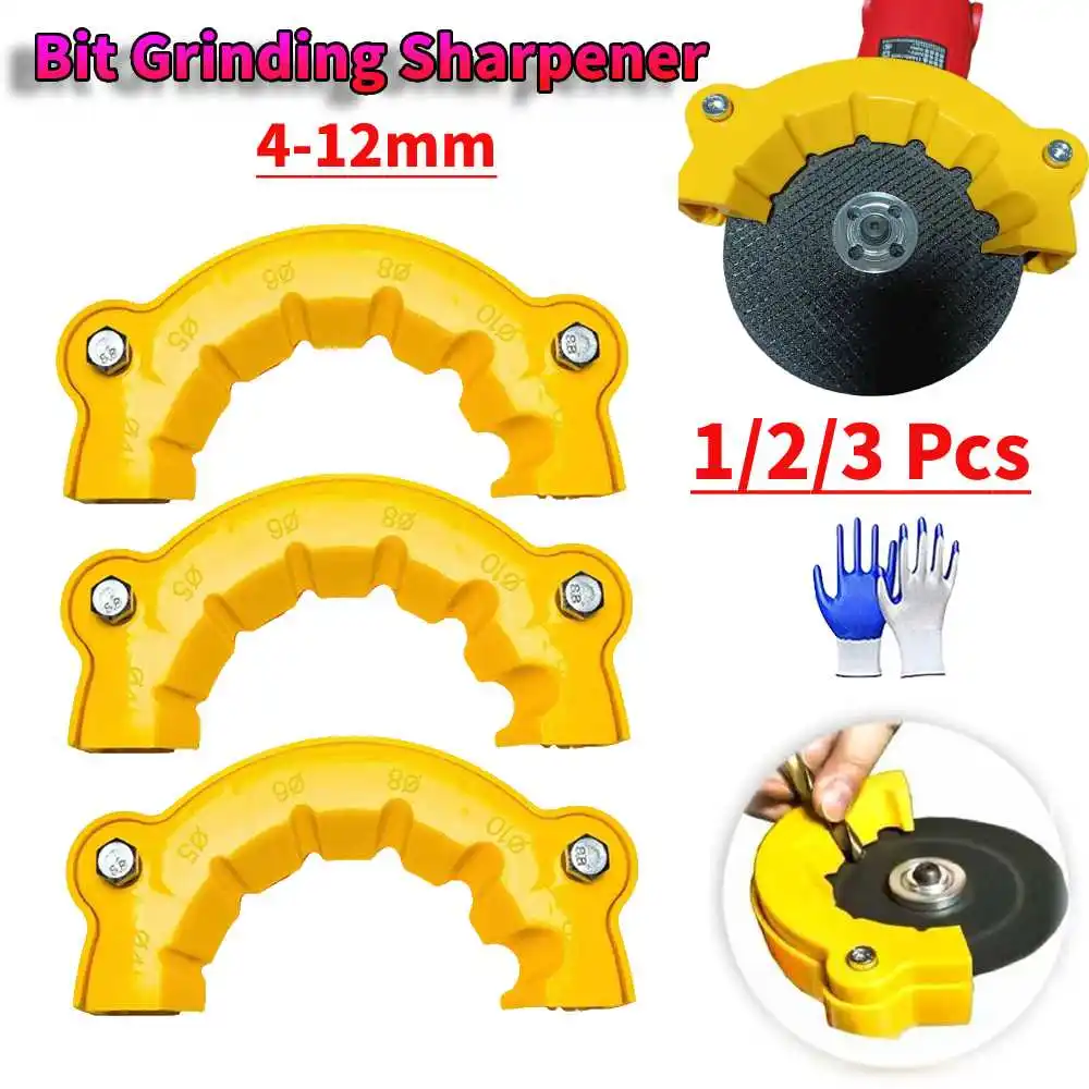 1/2/3 Pcs Drill Bit Sharpener 4-12mm Drill Bit Grinding Attachment Multipurpose Drill with Gloves Angle Grinder Grinding Tool