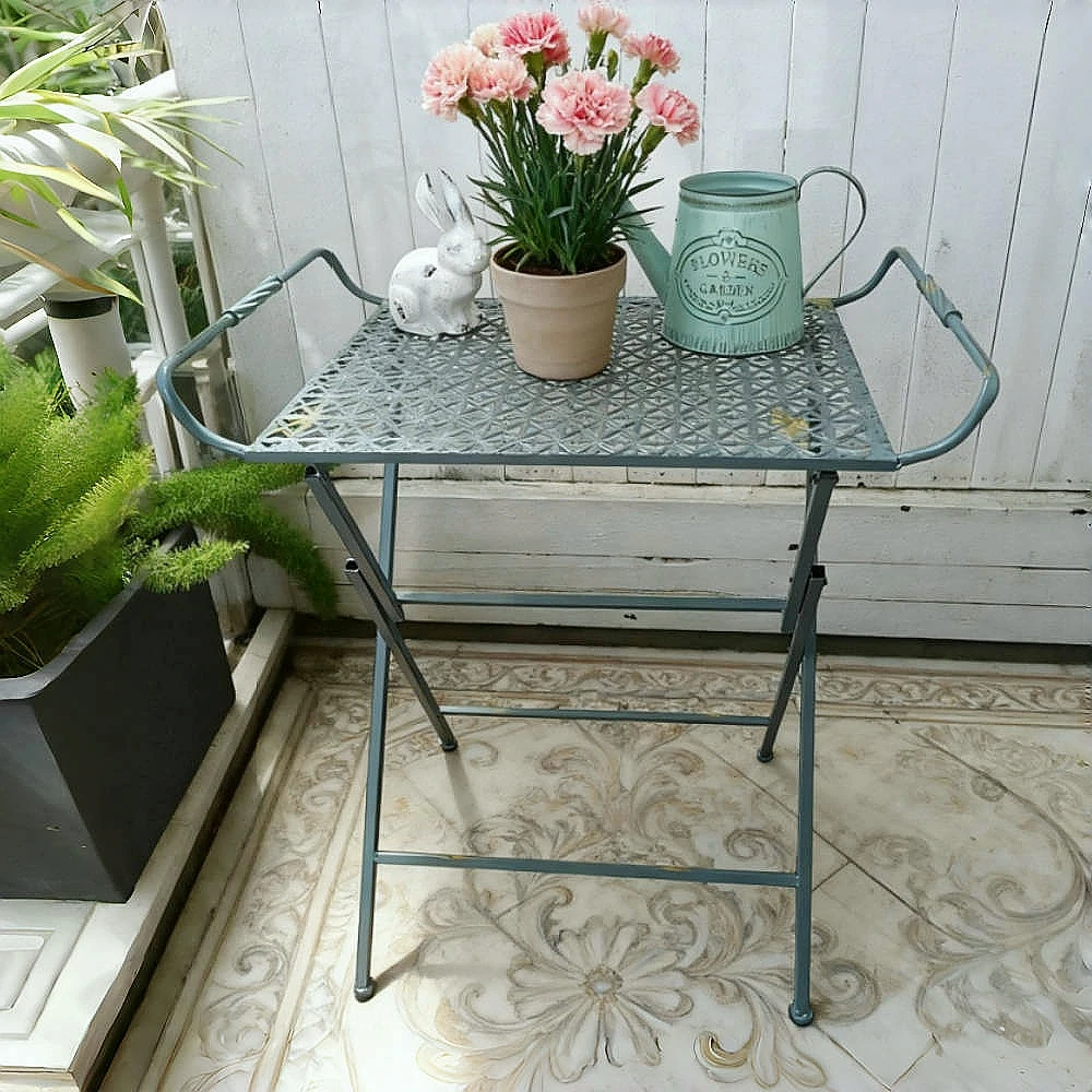 

Rustic Wrought Iron Vintage Folding Table for Gardening, Courtyard, Outdoor, Indoor, Living Room, Balcony, Storage Rack, Flower Pot Stand