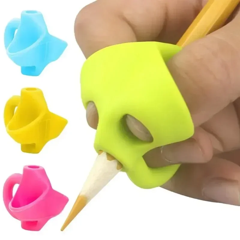 3 Finger Silicone Pencil Pen Holder Children Writing Learning Tool Stationery Aid Grip Posture Correction Device 1 Piece/ Set