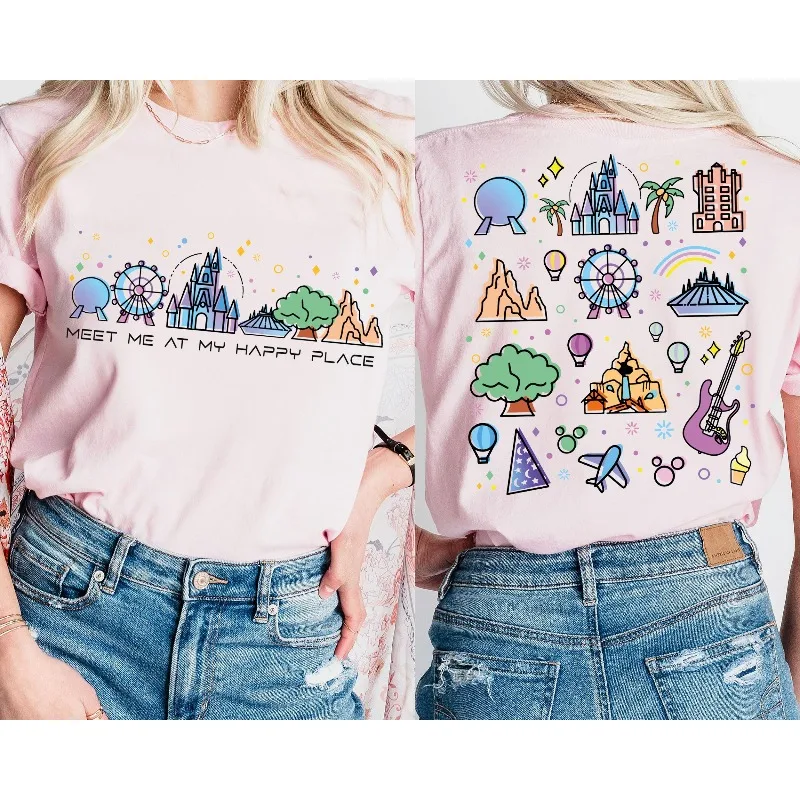 قميص ديزني في المكان السعيد، تي شيرت ديزني وورلد إيبوكات، قميص ديزني بارك للعطلات العائلية 2025 قميص ديزني