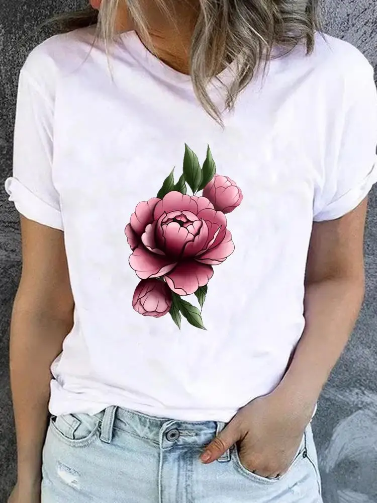 

Women Flower Trend Cute 90s Fashion Summer Clothes Print T Shirt Clothing Top Short Sleeve Basic Tee Graphic T-shirts