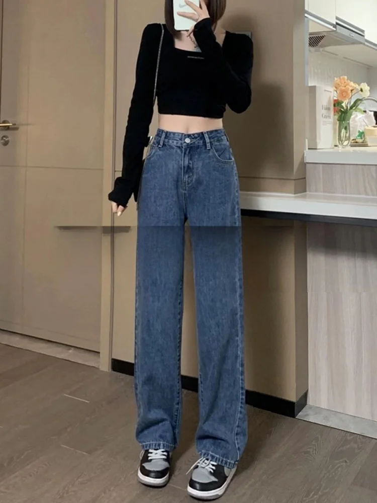 

Джинсы прямого кроя для высоких женщин, свободные, с высокой талией, широкие штанины, из хлопкового стрейч-денима, с антимикробной пропиткой, весна-осень, модные