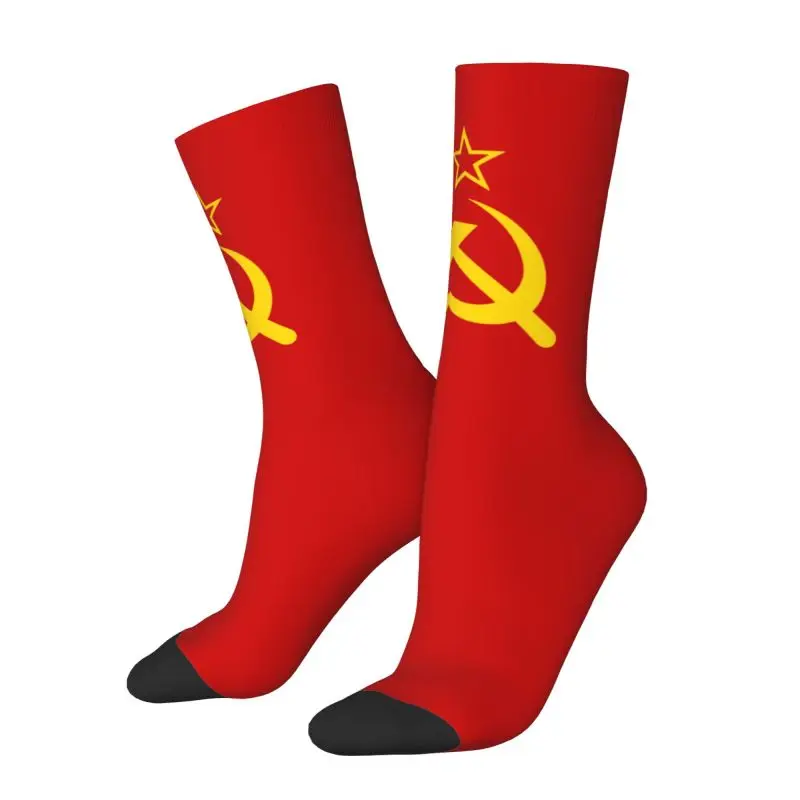 Cool Retro Russian Soviet Flag Socks Men Women Warm 3D Print USSR Hammer and Sickle CCCP Basketball Sports Crew Socks