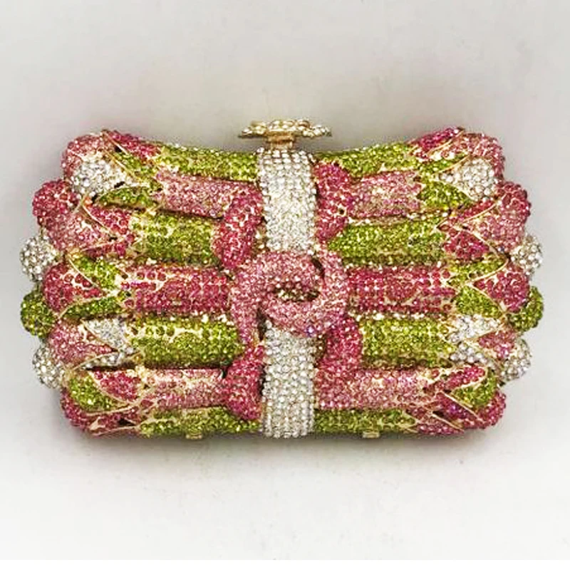 

Green/Fuchsia Crystal Evening Bag Luxury Diamond Clutches WHTUOHENG Women Rhinestone Wedding Bridal Purses Party Dinner Handbags