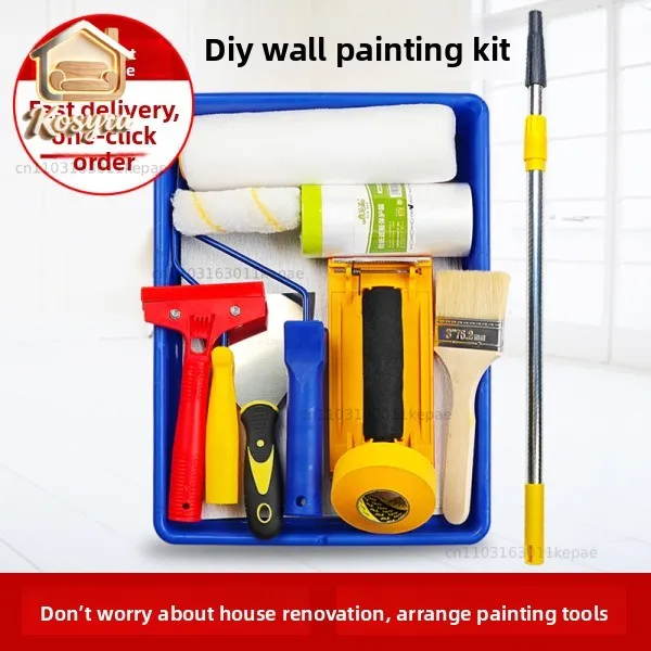 Painting tools paint latex paint roller brush telescopic rod extended paint brush wall brush artifact tray set