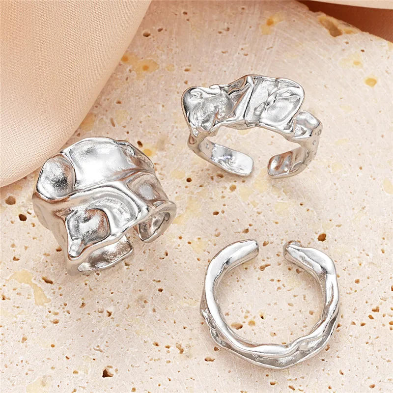 Punk Vintage Irregular Open Ring for Women Men Vintage Silver Color Liquid Metal Style Finger Y2K Accessories Fashion Jewelry