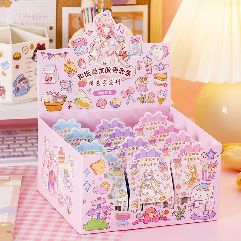 Bronzing and Paper Hand Account Tape Set Portable Gift Pack Cute Girl Cartoon Film Student Creative Sticker