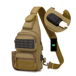 Bolsa de peito tática USB para homens, mochila estilingue, esportes ao ar livre, pesca, pura, caminhadas, viagens, caça, camping, bolsas de ombro impermeáveis