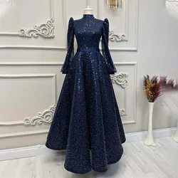 Stunning Beaded Sequined High Neck Full Sleeves Evening Dresses Custom Made Formal Party Grown 2024 Vestido De Noival