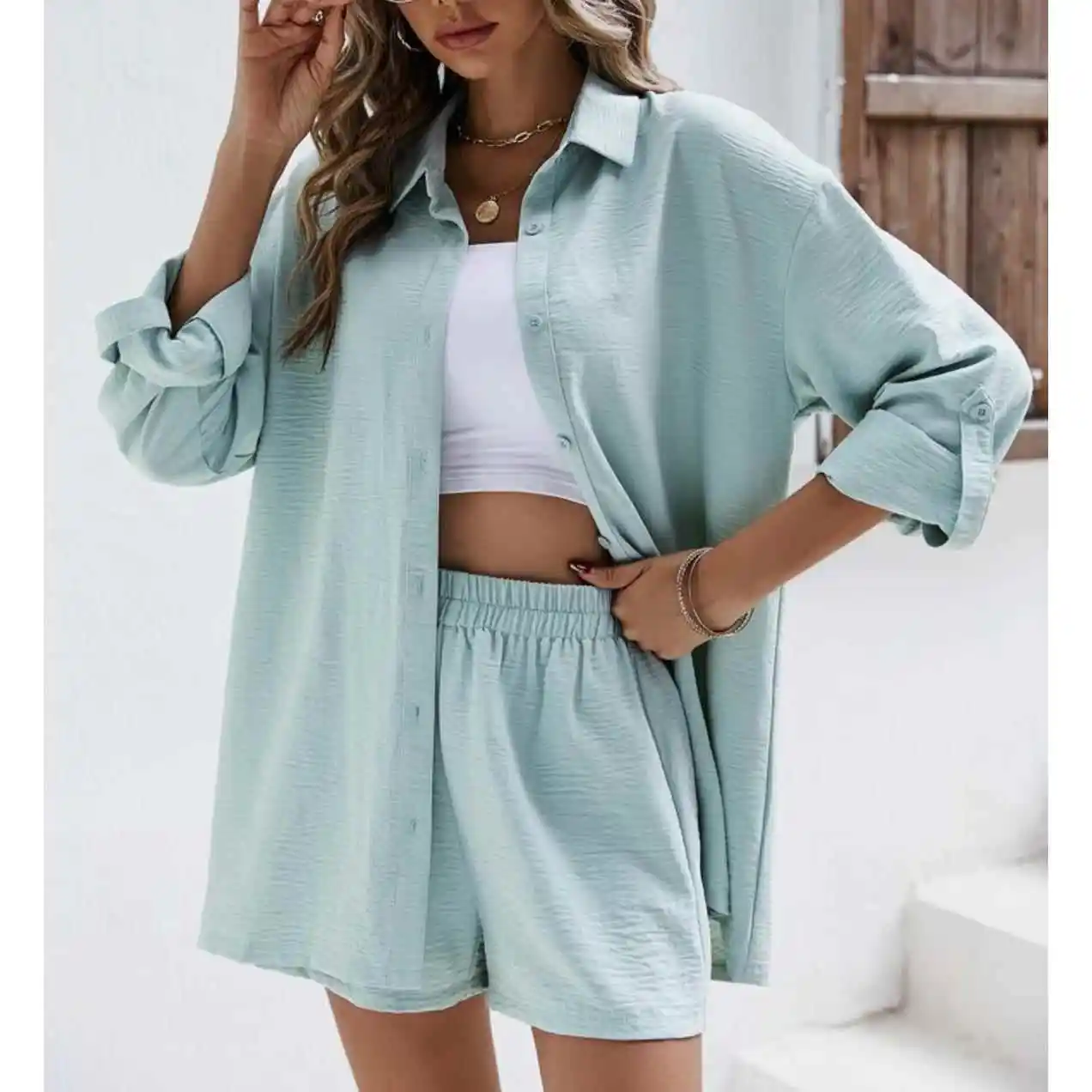 

Модный однотонный комплект из длинной рубашки и брюк: повседневный стиль, шикарная рабочая одежда для молодых женщин, коллекция осень-зима