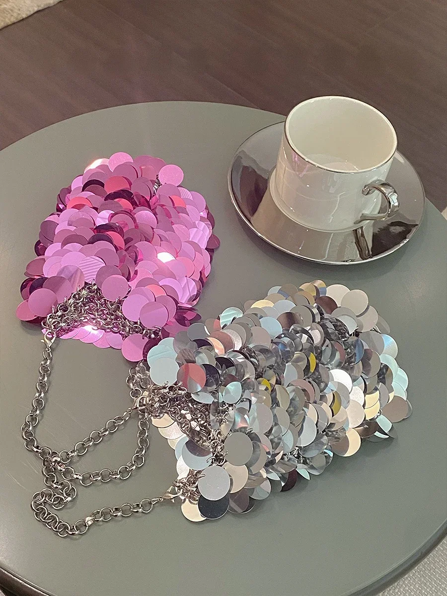 

2023 Handbags Silver Pink Bag Women Small Tote Bags Bling Bling Fashion Bucket Handbags Girls Glitter Purse Brand Clutch Bag