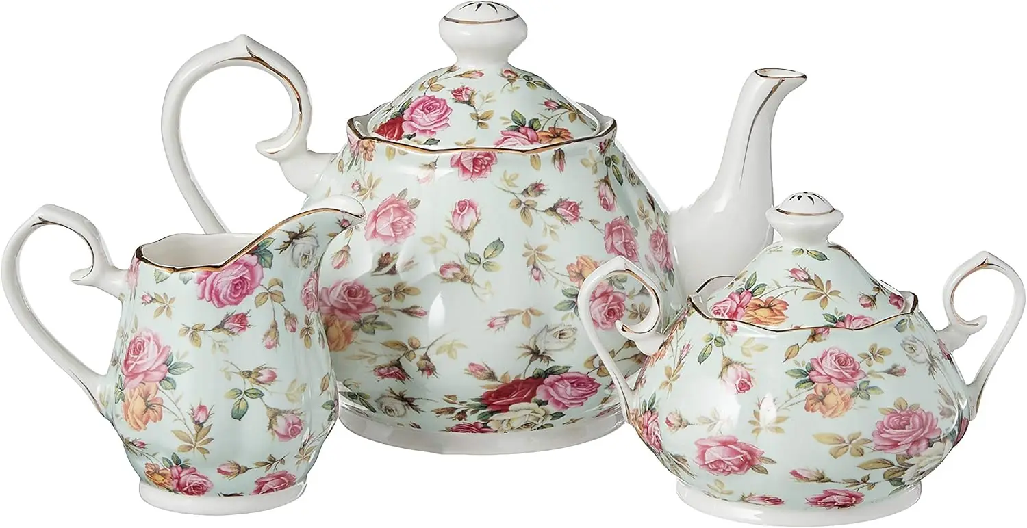 Gracie China by Coastline Imports Blue Cottage Rose Chintz 11-Piece Tea Set - TS-33701BL/11