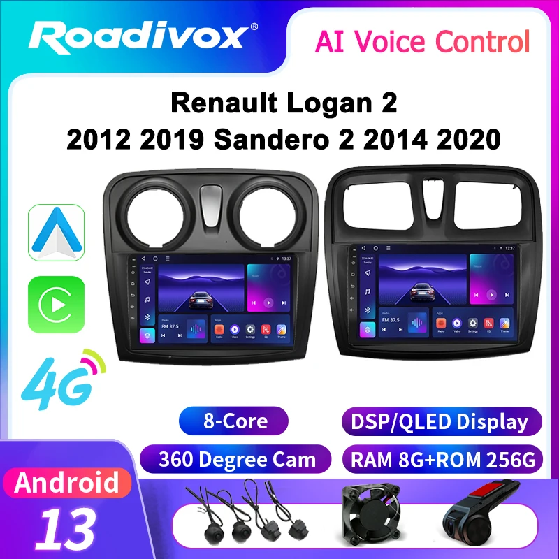 

roadivox Android car radio for Renault Logan 2 2012 2019 Sandero 2 2014 2020 screen Multimedia Player tape recorder carplay 4G