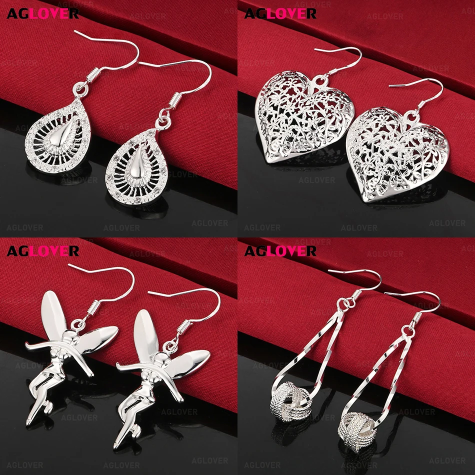 

AGLOVER 925 Sterling Silver Hollow Half Heart Pattern Earrings Cute Charming Women Holiday Gift Party Jewelry