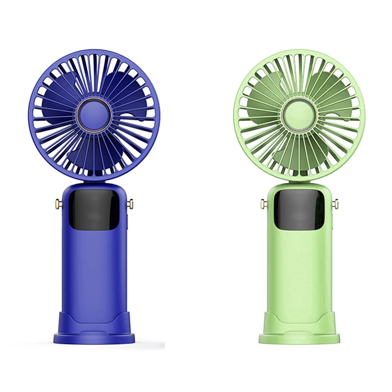 

3000Mah Portable Folding Fan USB Charging High Wind Power Fan + LED Screen For Student Blue