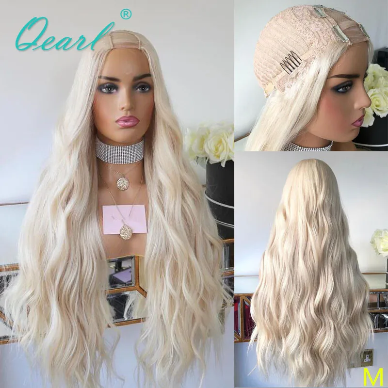 Real Human Hair Wig White Icy Blonde Cheap U Part Wig Womens Wig Transparent Natural Wave 2x4 Brazilian Virgin Wig 250% Thick