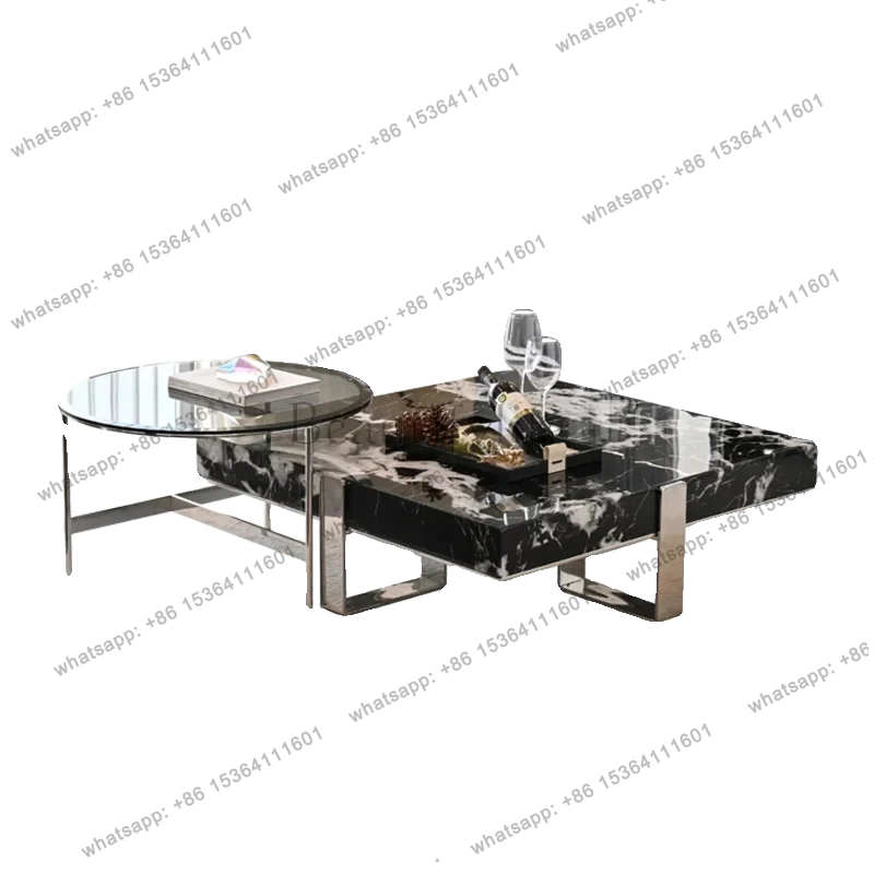 

Итальянский минималистичный журнальный столик из натурального мрамора, компактный квадратный столик для квартиры, комбинированный набор.