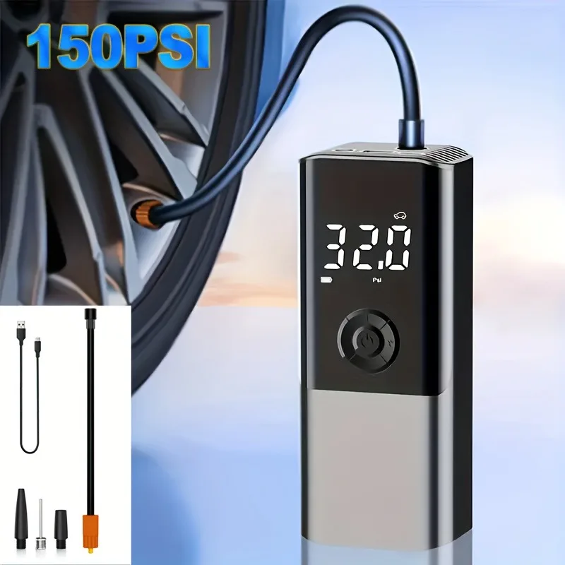 Cordless Car Tire Inflator Pump 150PSI Portable Air Compressor Pump For Car Tire With Battery Tire Pump With LED Light For Car B