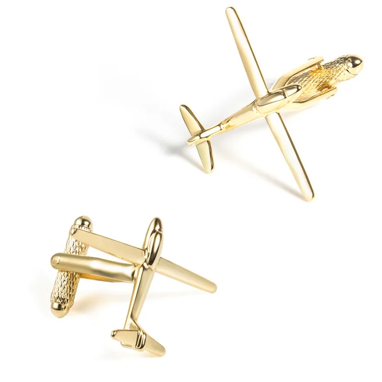 Gemelli personalizzati in metallo liscio oro a forma di aeroplano, da uomo, per camicia francese, con chiodi sulle maniche, regalo di Natale_voghion.com