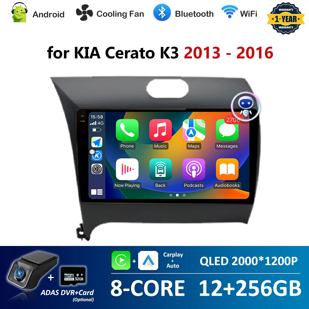 

9 inch for KIA Cerato K3 2013 - 2016 Android System GPS Navi Car Video Multimedia Player Carplay 4G WiFi Bluetooth Touch Screen