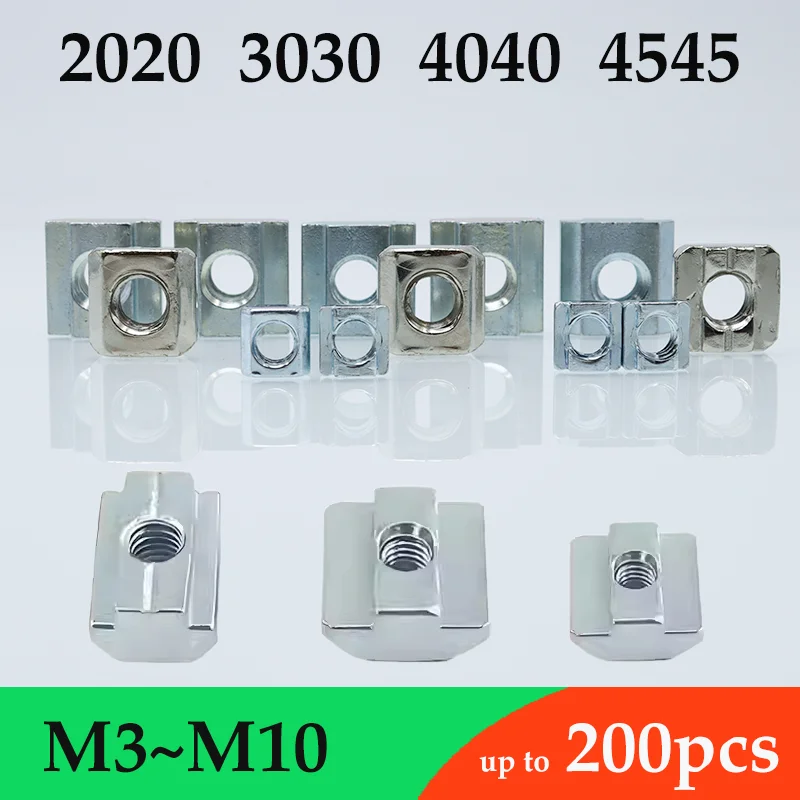

200x Slot Sliding Nut In M3 M4 M5 M6 M8 Square T Block Track Nuts for Connection Aluminum Profile Extrusion Furniture 2020 3030