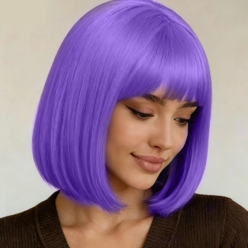 

12-дюймовый светло-фиолетовый синтетический парик универсальный, мягкий и гладкий, подходит для повседневного ношения, модный пушистый парик для всех женщин