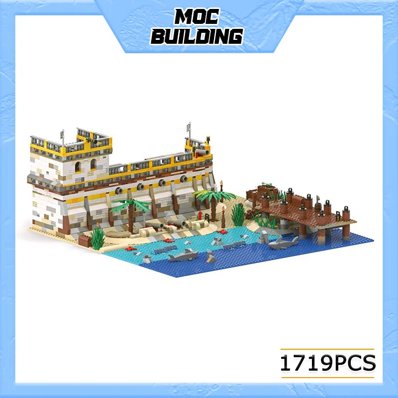 MOC Building Block Shark Bay Coastal Fortress Model Technology City Street View Series Bricks DIY Assembled Toy Holiday