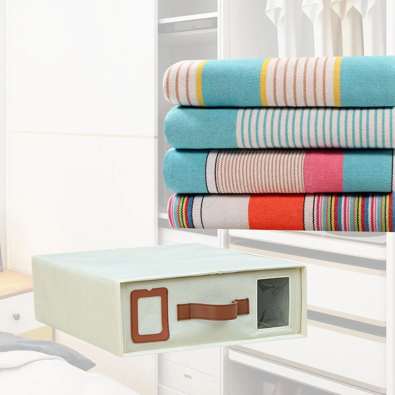 Zippered Bedding Storage Container Foldable Sheet Set Box with Square Window for Organizing Bedsheets and Pillowcases Home