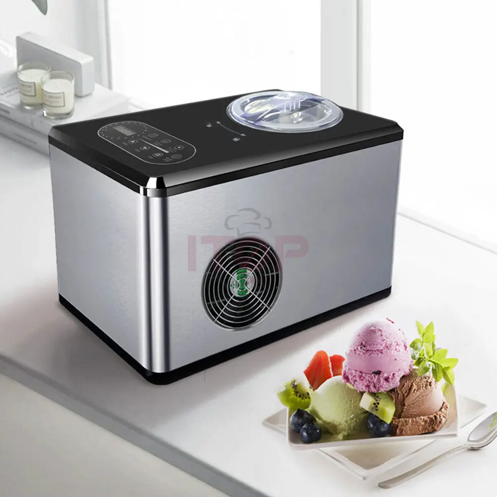 صانع جيلاتو منزلي صغير - آلة آيس كريم تبريد الهواء بقدرة 140 وات بسعة 1.5 لتر، صانعة حلوى مجمدة، عملية سهلة، تصميم مدمج)