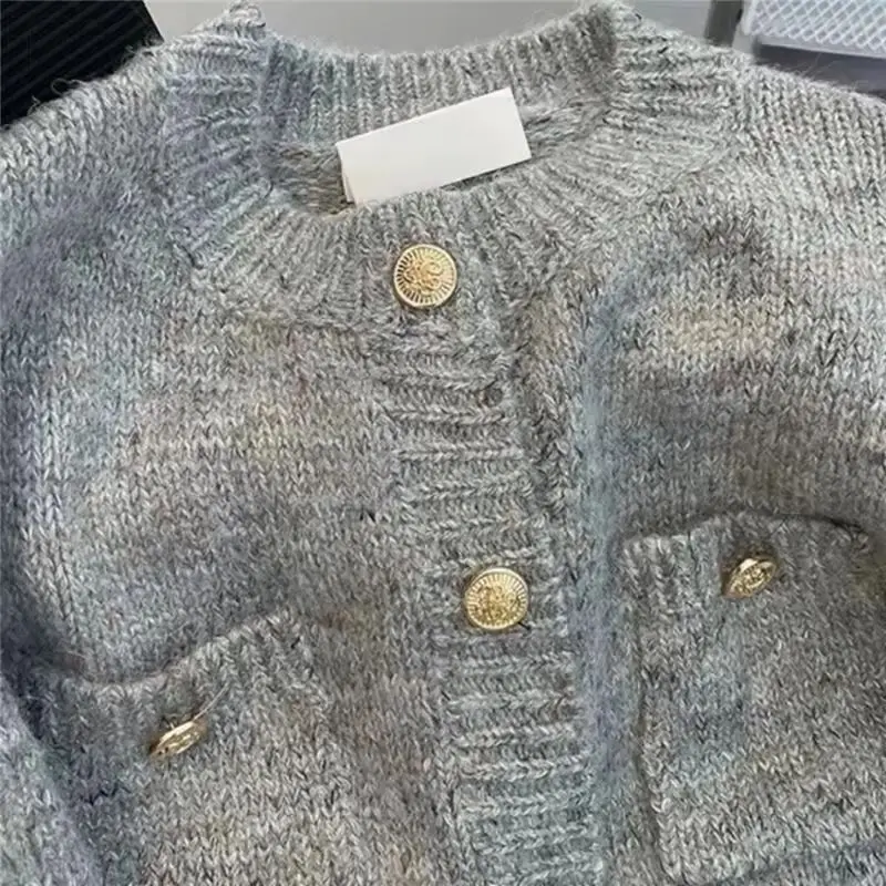 Autumn Winter Women Sweater Knitwear 2025 New Fashion Loose Casual Cardigan Ladies Tops Button Pure Colour Grey Outerwear Female