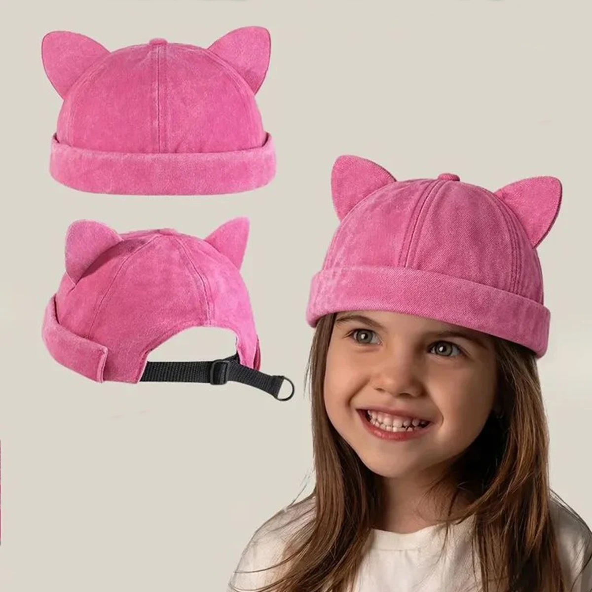 Children Personality Cute Cat's Ears Landlord Caps Hip Hop Hat Spring and Autumn Melon Skin Hats Literary Painter Cap