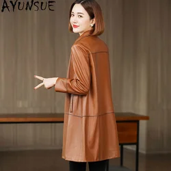 AYUNSUE Real Leather Jacket Women Genuine Leather Jackets for Women 100% Sheepskin Leather Coat Mid-length Leather Coats Outwear