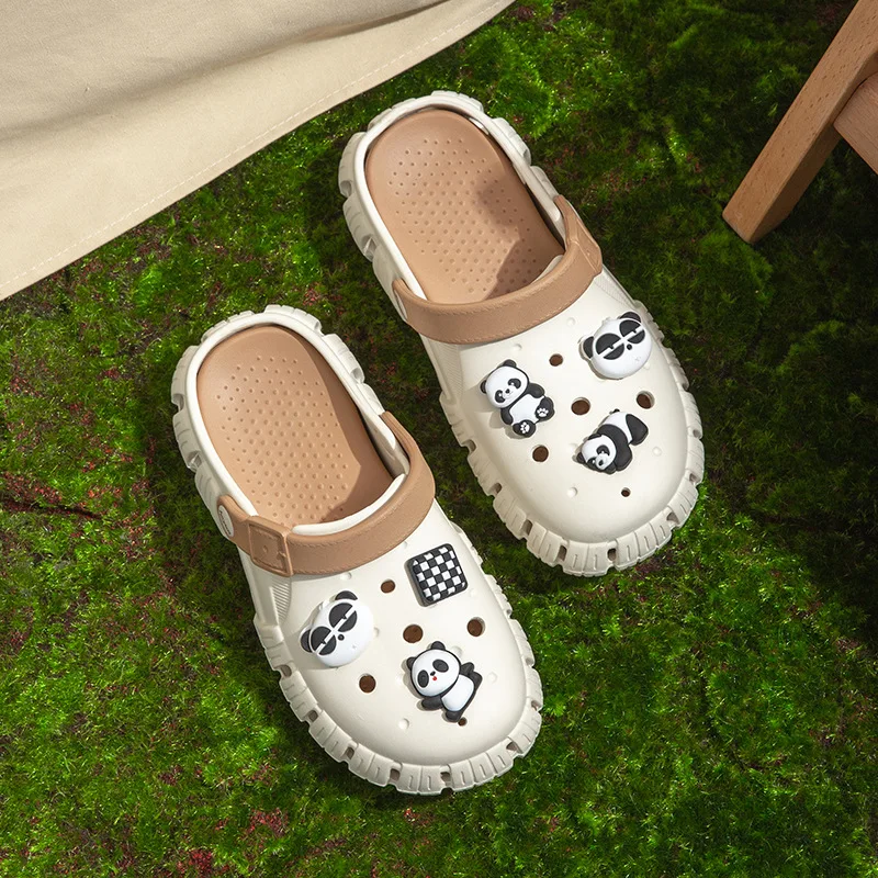 New Women\'s Panda Decor Clogs, Casual Hollow Out Design Garden Shoes, Comfortable Slip On Shoes