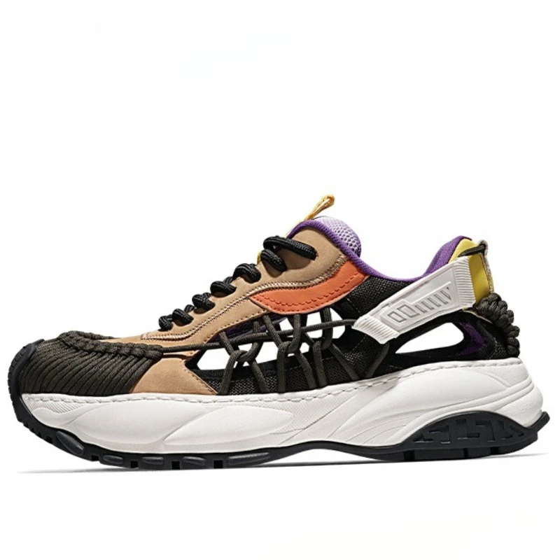 

Summer Mesh Breathable Casual Shoes for Men's Comfortable Lightweight Sneakers Genuine Leather Thick Platform Sports Daddy Shoes