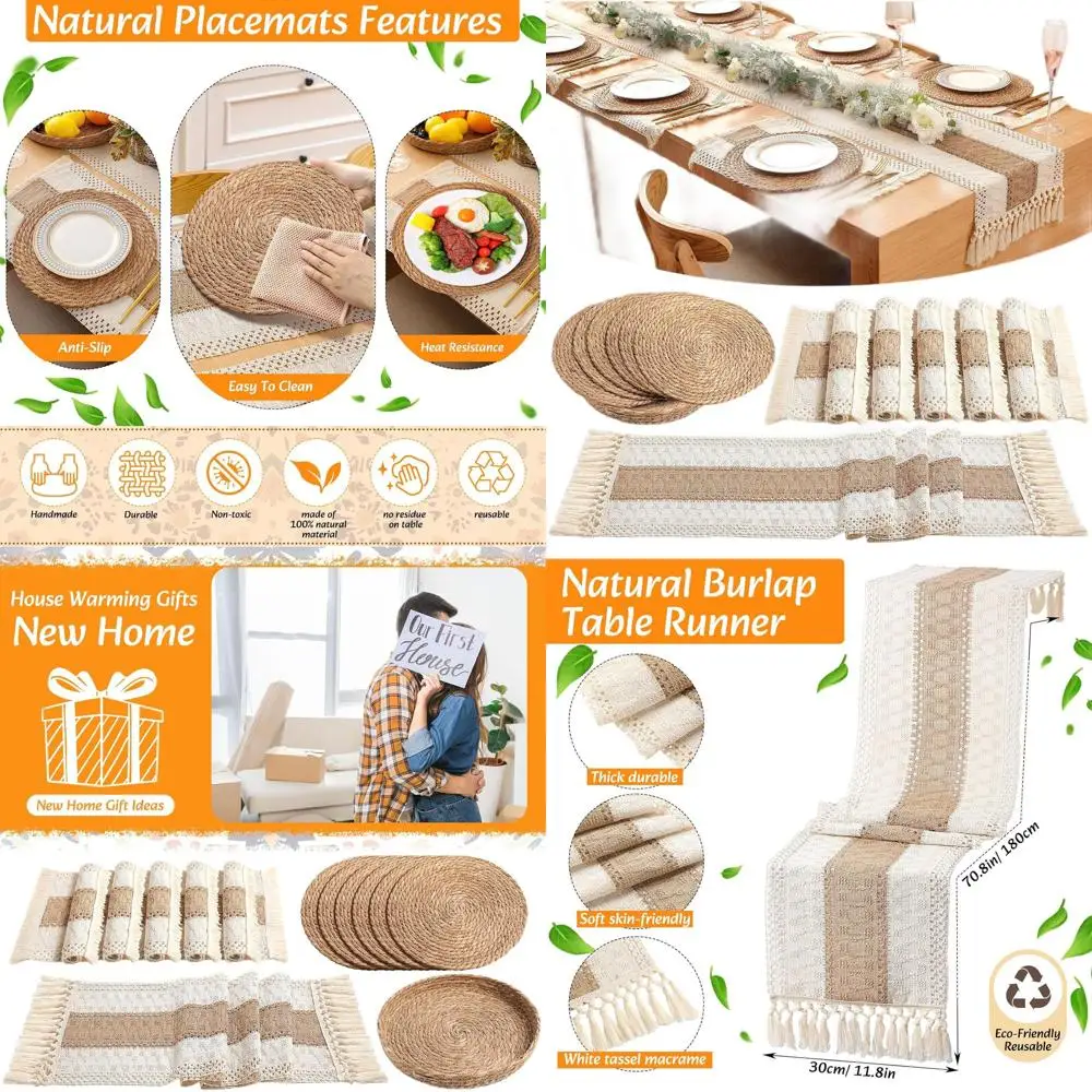 

Набор круглых плетеных подставок под тарелки, 6 штук, коричневые, 12x72, из хлопка и мешковины в деревенском стиле, для кухонного обеденного стола