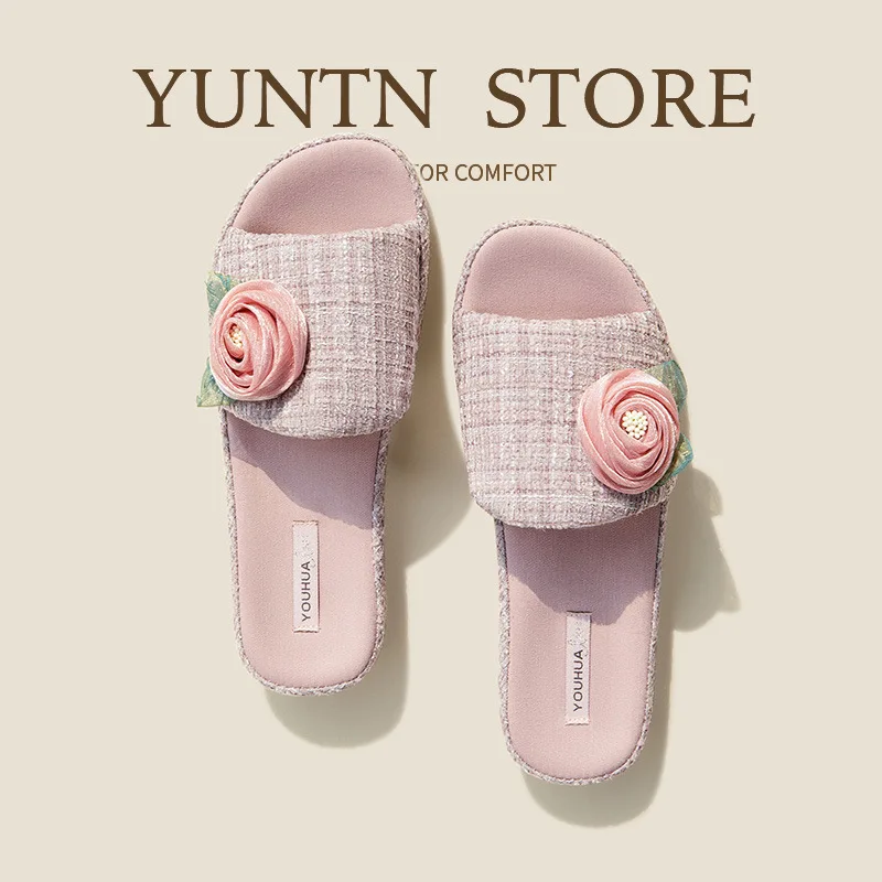 2026 Spring Summer New Women Cotton Linen Slippers Elegant French Style Soft Sole Non Slip House Shoes Sweet Comfortable Indoor