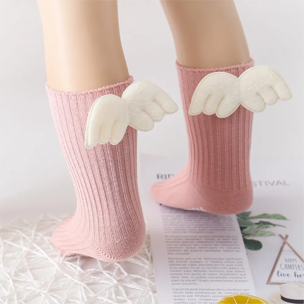 

Cute white cotton anti-slip knee-length stockings spring and autumn striped wings anti-slip toddler socks