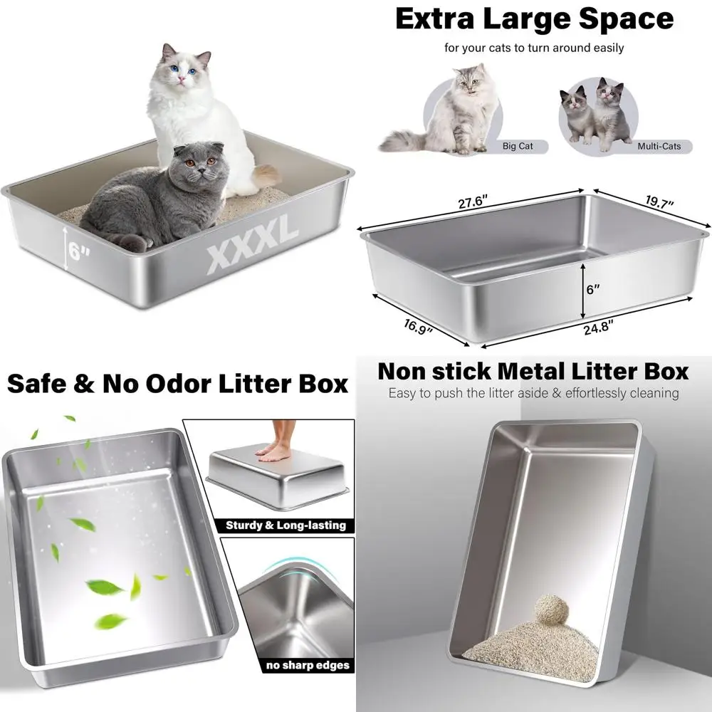 

Очень большой стальной лоток для нескольких кошек, 28x20x6, без запаха, с антипригарным покрытием, легко чистится