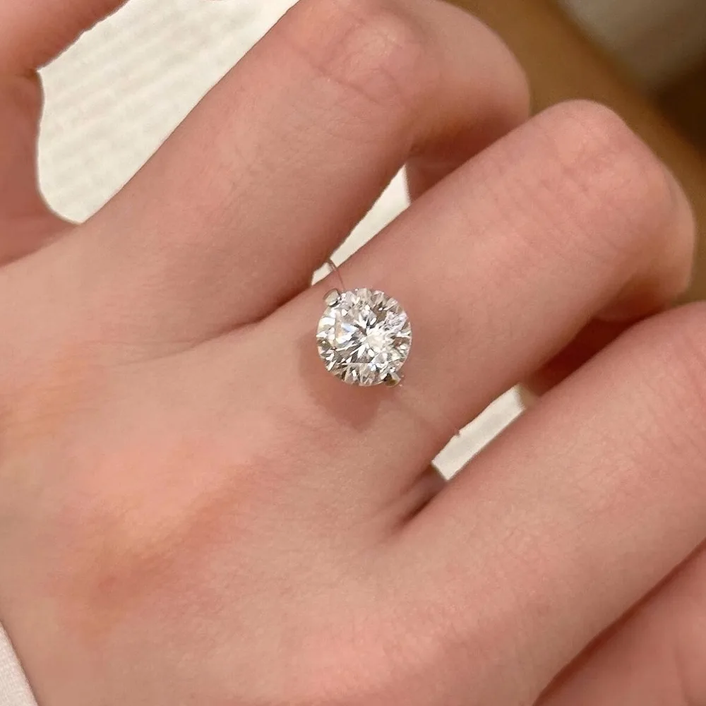 6/8mm Transparent Fishing Line Moissanite Rings Women 925 Sterling Silver Engagement Wedding Diamond Band Jewelry GRA Certified