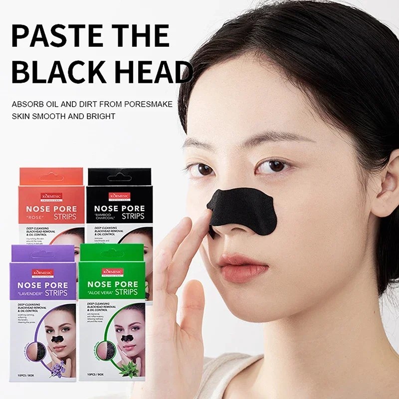 10 Stück Bambuskohle Mitesser Entfernung Nasenmaske Tiefenreinigung Poren Akne Streifen Nasenpflege Patch Glatte Haut Schönheitswerkzeug