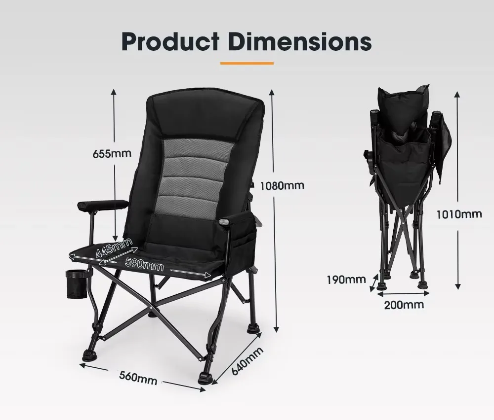 

Modern And Comfortable Folding Camping Picnic Chair With Cup Holder, Easy To Set Up, Suitable For Portable Outdoor Trips For Gar