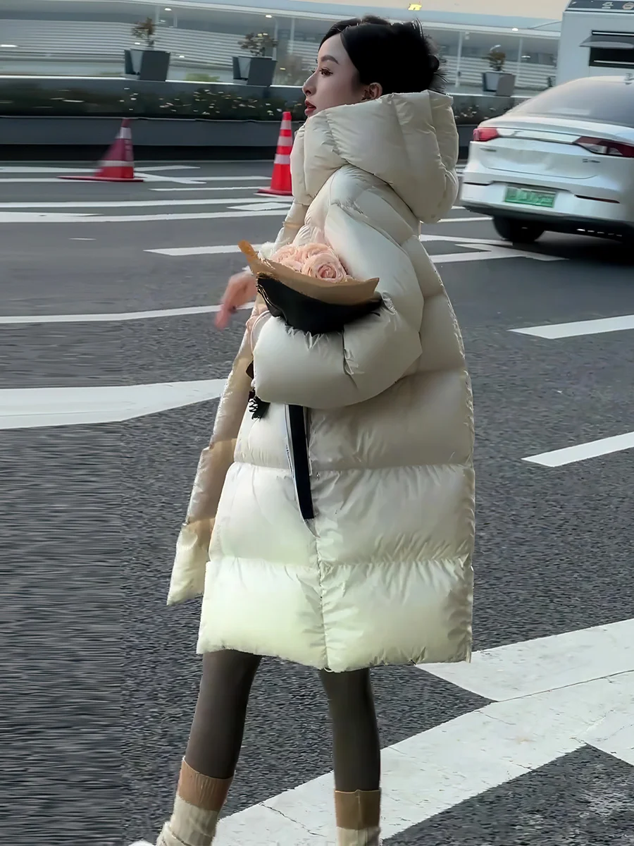 Cloudlike Puffin blanco Du down Jaet abrigo de invierno medio largo para mujer Casual Sle cálido cierre de cremallera Color