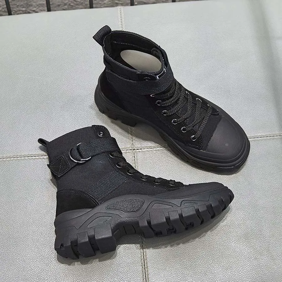 Sepatu bot pendek retro z0062, sepatu bot kanvas tebal, sepatu bot pendek musim gugur untuk membantu sepeda motor retro