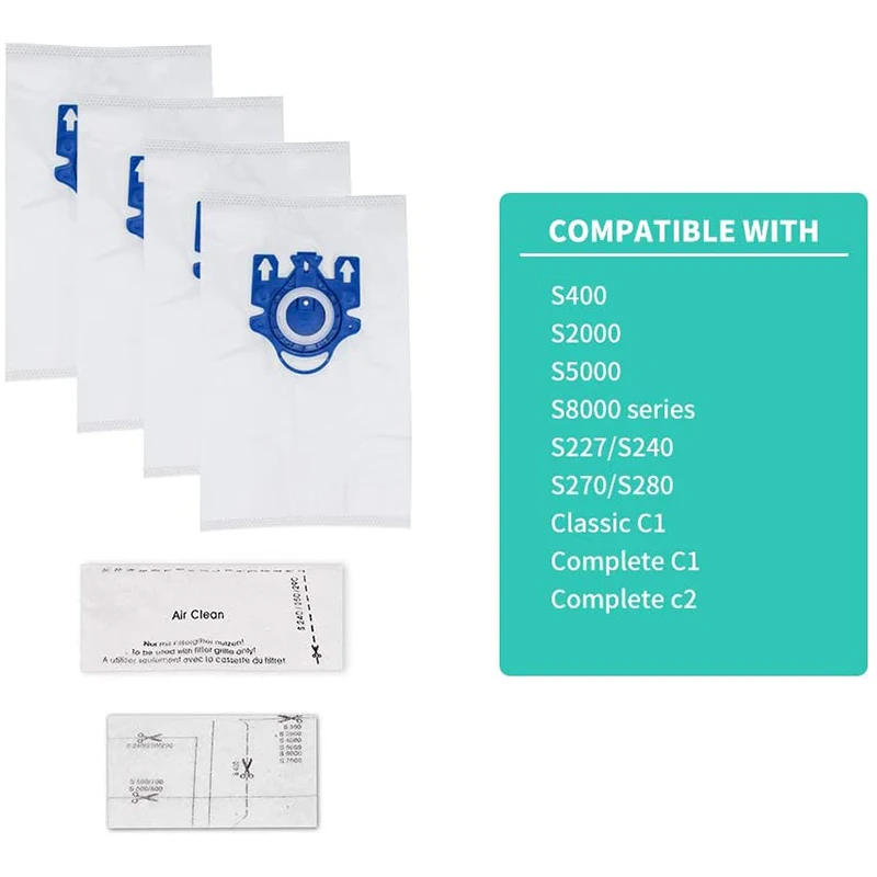 Сменные мешки Airclean 3D, совместимые с канистрами пылесоса Miele GN, детали, 4 упаковки мешков для пыли + 1 комплект фильтров