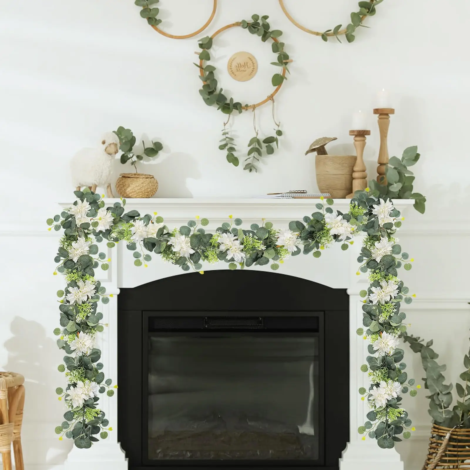 1 Stück Künstliche Eukalyptus-Hängegirlande Weiße Blumenranken Kunstpflanzen für Hochzeitsbogen Wanddekoration Heimparty Weihnachtsdekoration – Detail 9