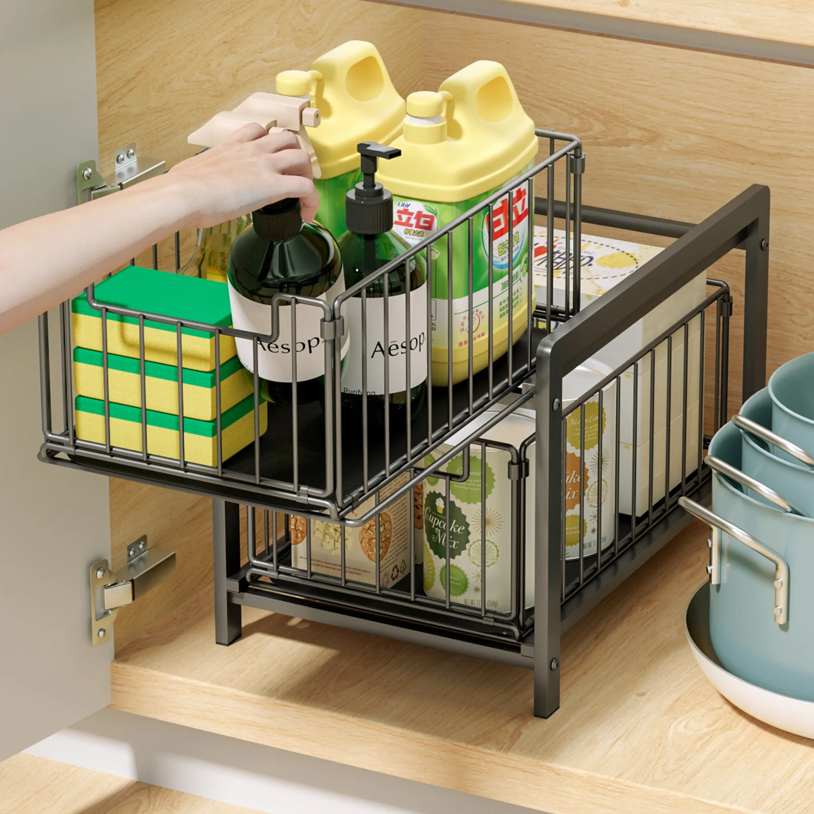 

Multi-functional Cabinet drawer rack, kitchen supplies storage basket, layered seasoning, under dishes, sink, pull storage box